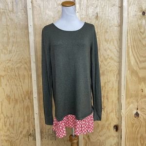 Matilda Jane M Blouse Layered Look Green Geometric Twist Back Sweater Knit Top